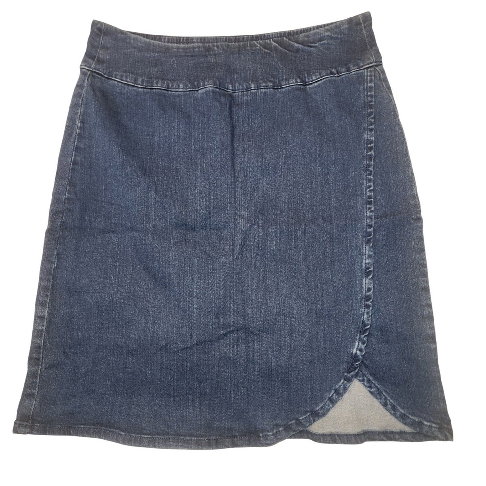 Belle by Kim Gravel TripleLuxe Denim Tulip Hem Skirt Dark Wash Blue S Y2K 90s